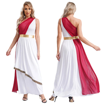 Womens Ancient Greek Costume Halloween Greek Princess Deity Queen Cosplay Flowy Tulle Chiffon Toga Dress Carnival Fancy Dress Up