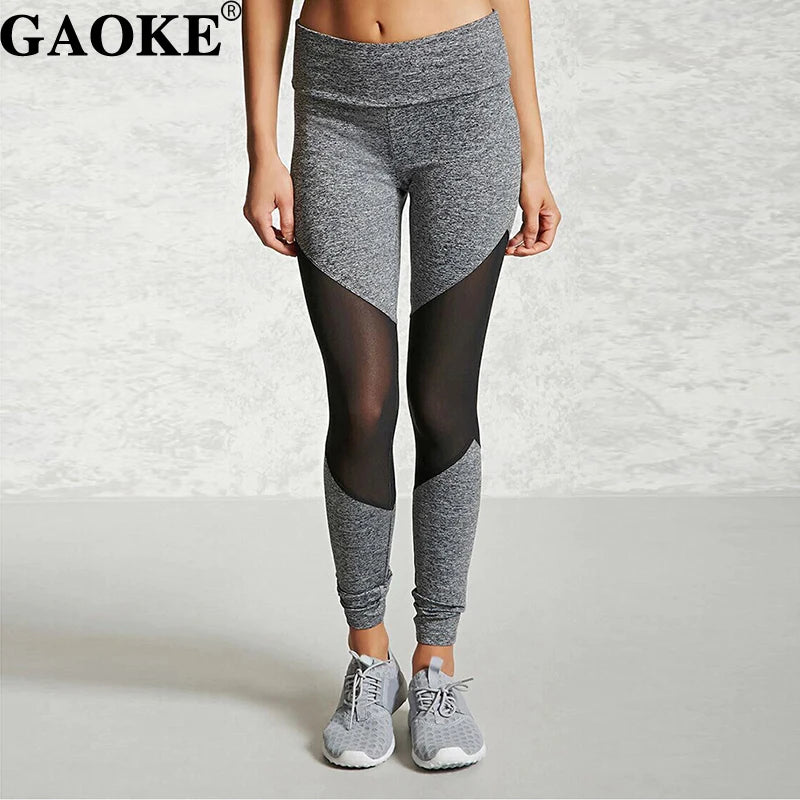 Women Mesh Patchwork Sport Leggings High Waist Tights Pants Solid Sports Wear For Women Gym Push Up Yoga Pants Plus Size S-XL