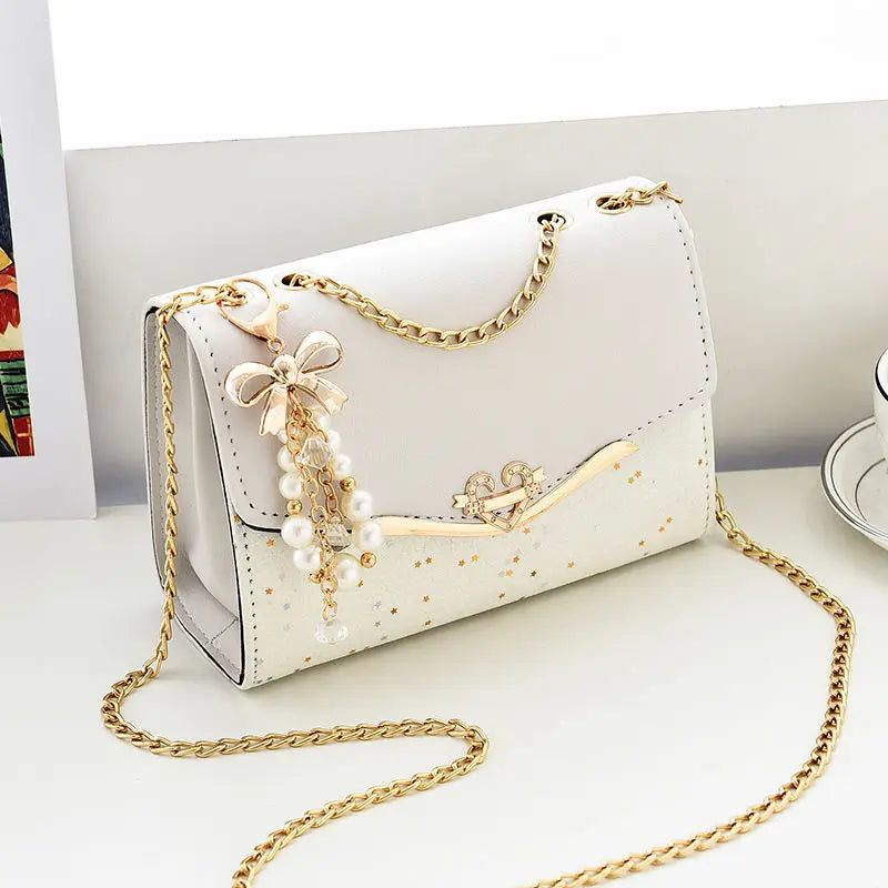 Trendy Fashion Ladies Crossbody Small Square Bag Girls Shoulder Bag Cross Square Tassel Pendant Sequin Embellished PU Polyester