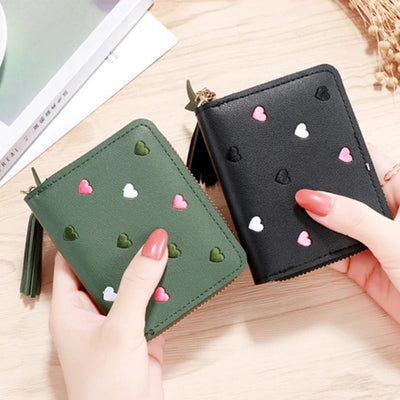 Pu Leather Card Bag Mini Wallet Ladies Money Clip Love Embroidery Multifunctional Wallet Women Short Certificate Storage Bags