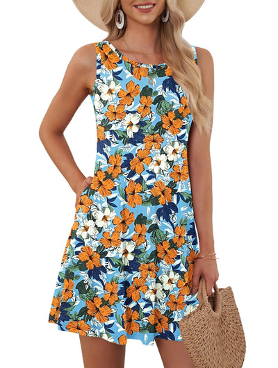 Summer S-5XL Women's Pocket Vest Mini Dress Bohemian Style Beach Vacation Casual Fashion Loose Sleeveless Vest Knee-length Dress