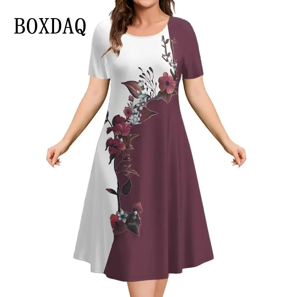 New Women‘s Dresses 3d Flowers Pattern Short Sleeve Clothing Casual Fashion A-Line Dress Summer Lady Oversized Vacation Dresses