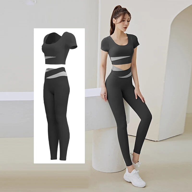 Women 2 Pcs Gym Set Sports Crop Top Bra Running Fitness Yoga Suit Sport Outfit Gymwear Lady Workout Clothes High Waist Leggings