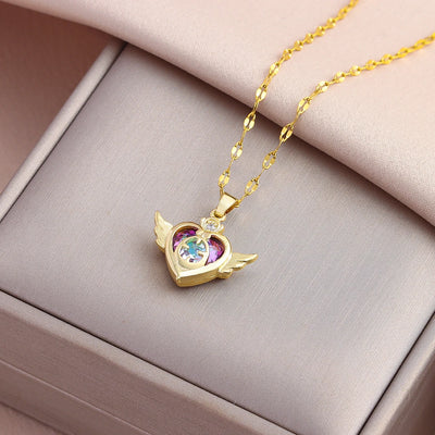 New Trendy Fashion 18K Gold Plated Colorful Zircon Crystal Pendant Women Necklaces Ladies Stainless Steel Clavicle Chain Jewelry