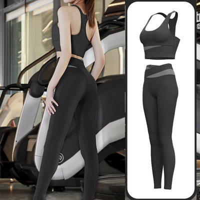 High Waist Yoga Set Lady Gym Suit Sport Set Shockproof Sport Bra Crop Top Patchwork Tracksuit Women Fitness Outfit Training Wear