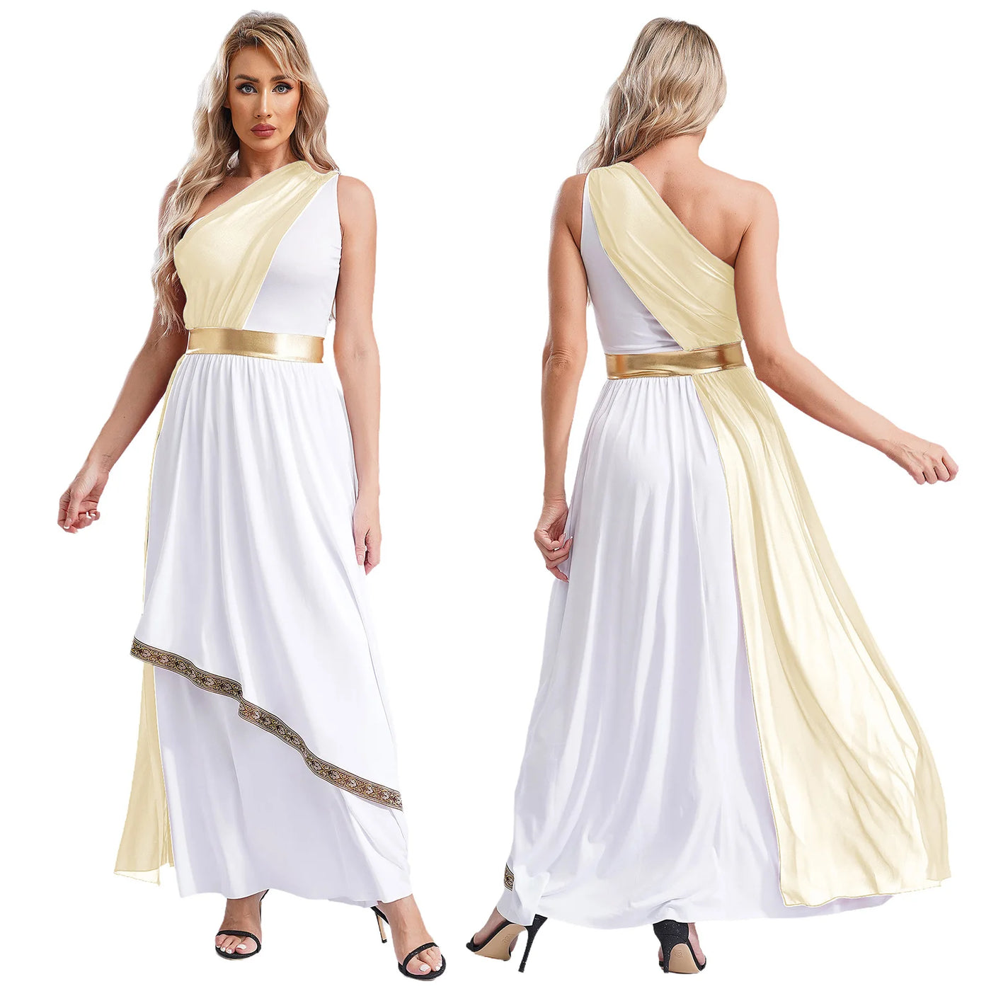 Womens Ancient Greek Princess Dress Goddesses Toga Costume for Halloween Carnival Party Deity Queen Cosplay Chiffon Robe Gown