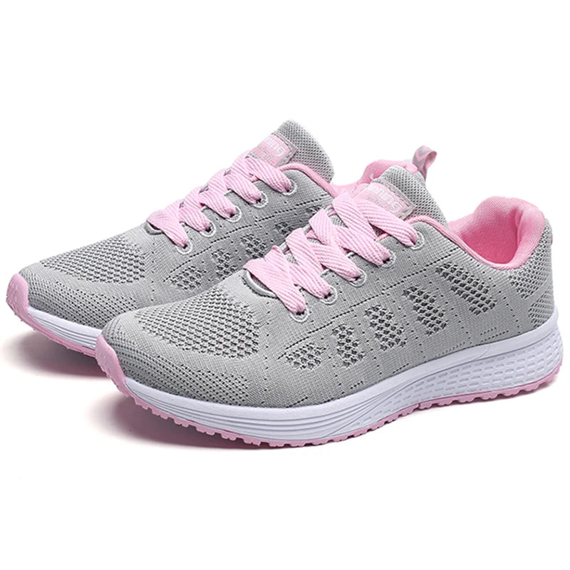 Women's Sneakers Breathable 2025 New Fashion Flat Outdoor Woman Vulcanize Shoes Mesh Fabric Lace Up Ladies Shoes Female Footwear