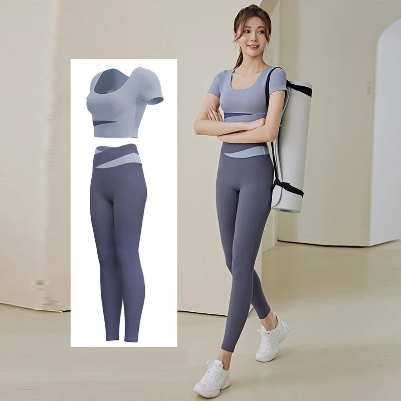 Women 2 Pcs Gym Set Sports Crop Top Bra Running Fitness Yoga Suit Sport Outfit Gymwear Lady Workout Clothes High Waist Leggings