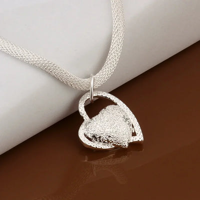 Silver Color Plated Gorgeous Charm Fashion Charm Heart Wedding Lady Love Necklace Noble Luxury 18 Inches Silver Jewelry