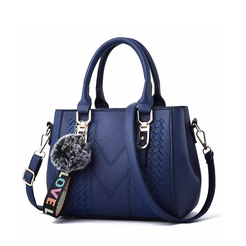 Embroidery Messenger Bags Women Leather Handbags Bags for Women Sac a Main Ladies hair ball Hand Bag